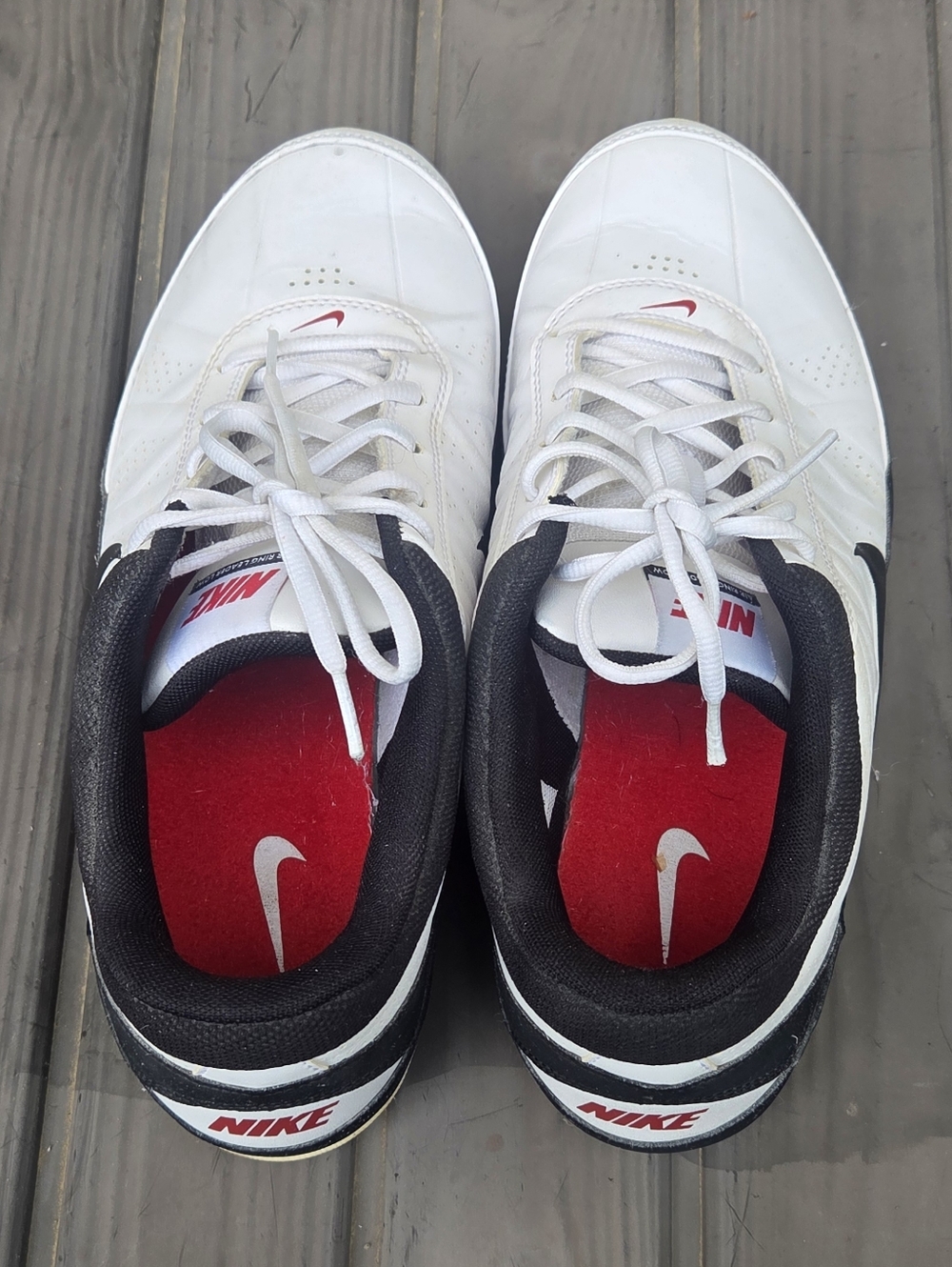 Nike Air Men’s White & Black Low-Top Sneakers with Red Insole Size 10